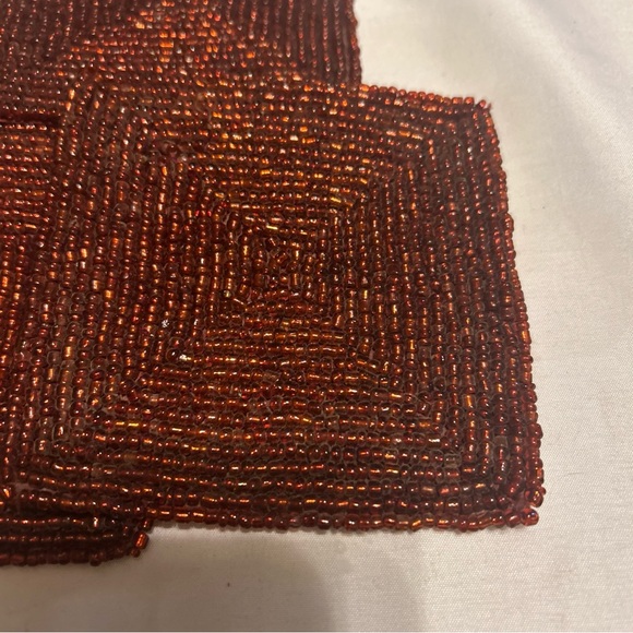 4 Glass Bead Beaded Square Red Coasters 4" x 4" Preloved For Coffee Table Office - Picture 2 of 9